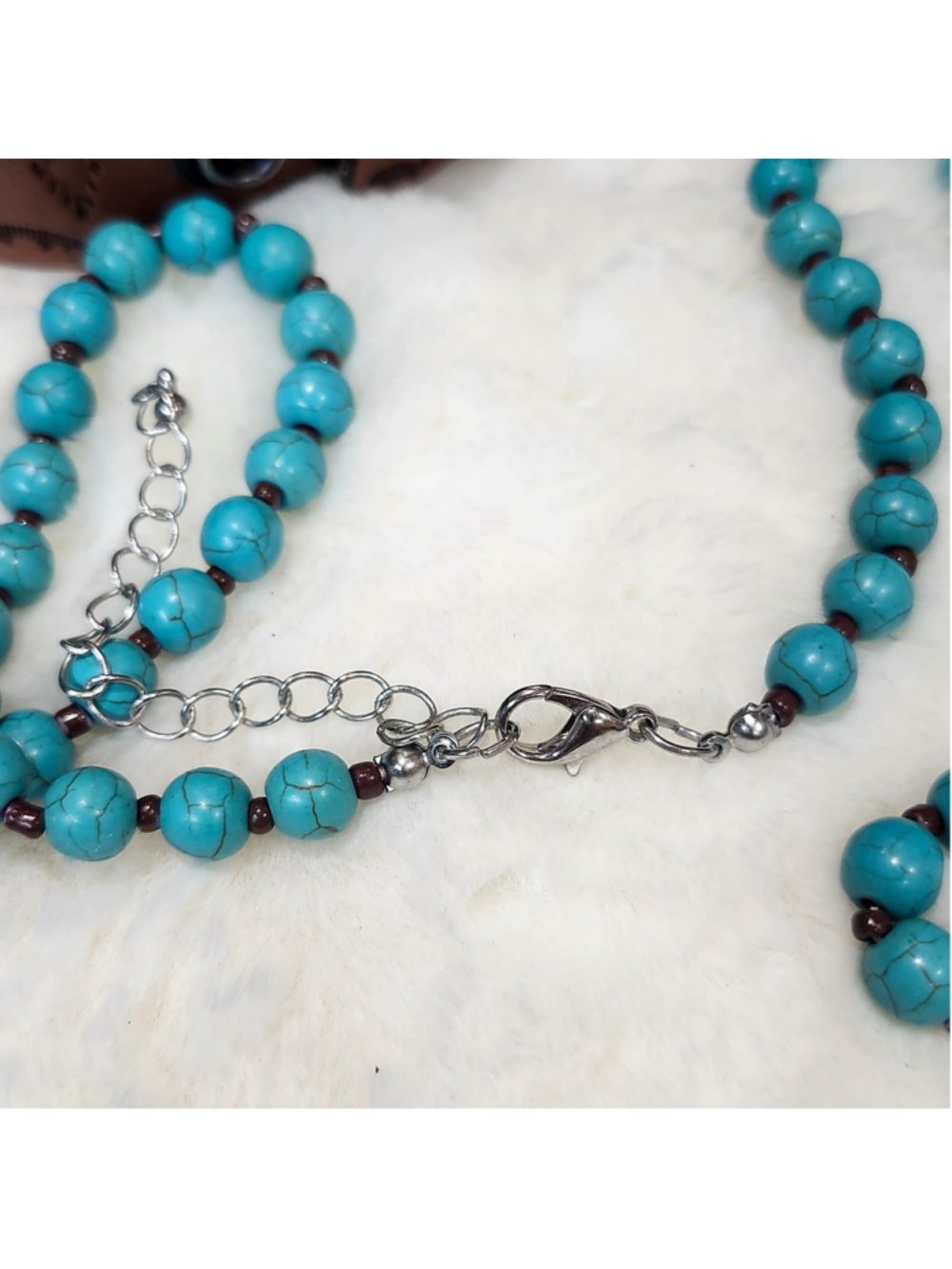 Plunder leather Bracelet Matching Necklace Turquoise color beaded Jewelry - Picture 6 of 6
